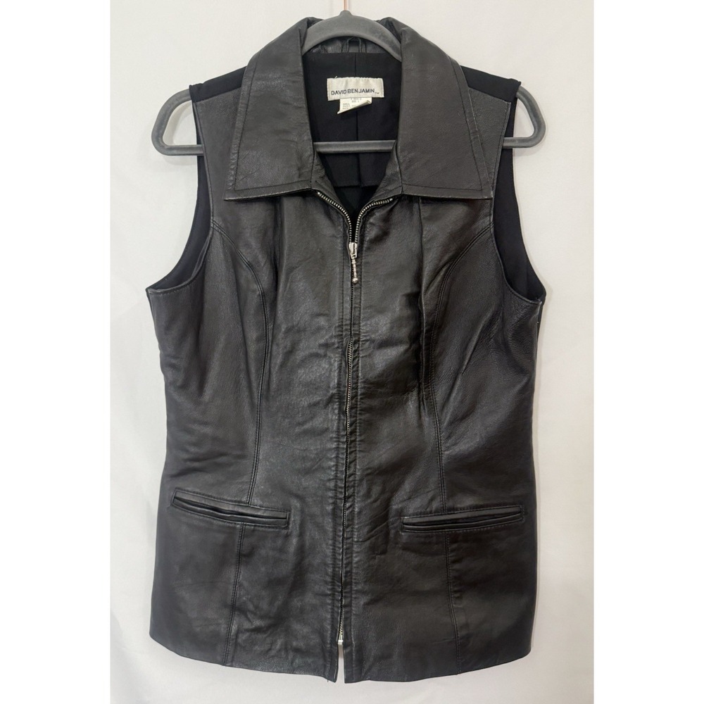 VTG David Benjamin Y2K 100% Black Leather Combination Vest Womens Size L